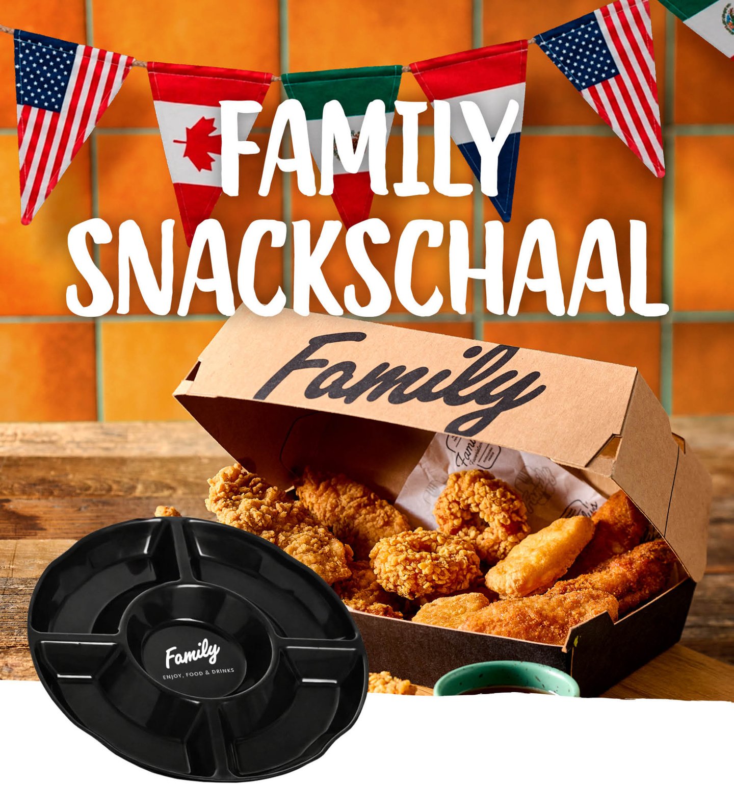 Family WK actie met frites, snacks en Family snackschaal.